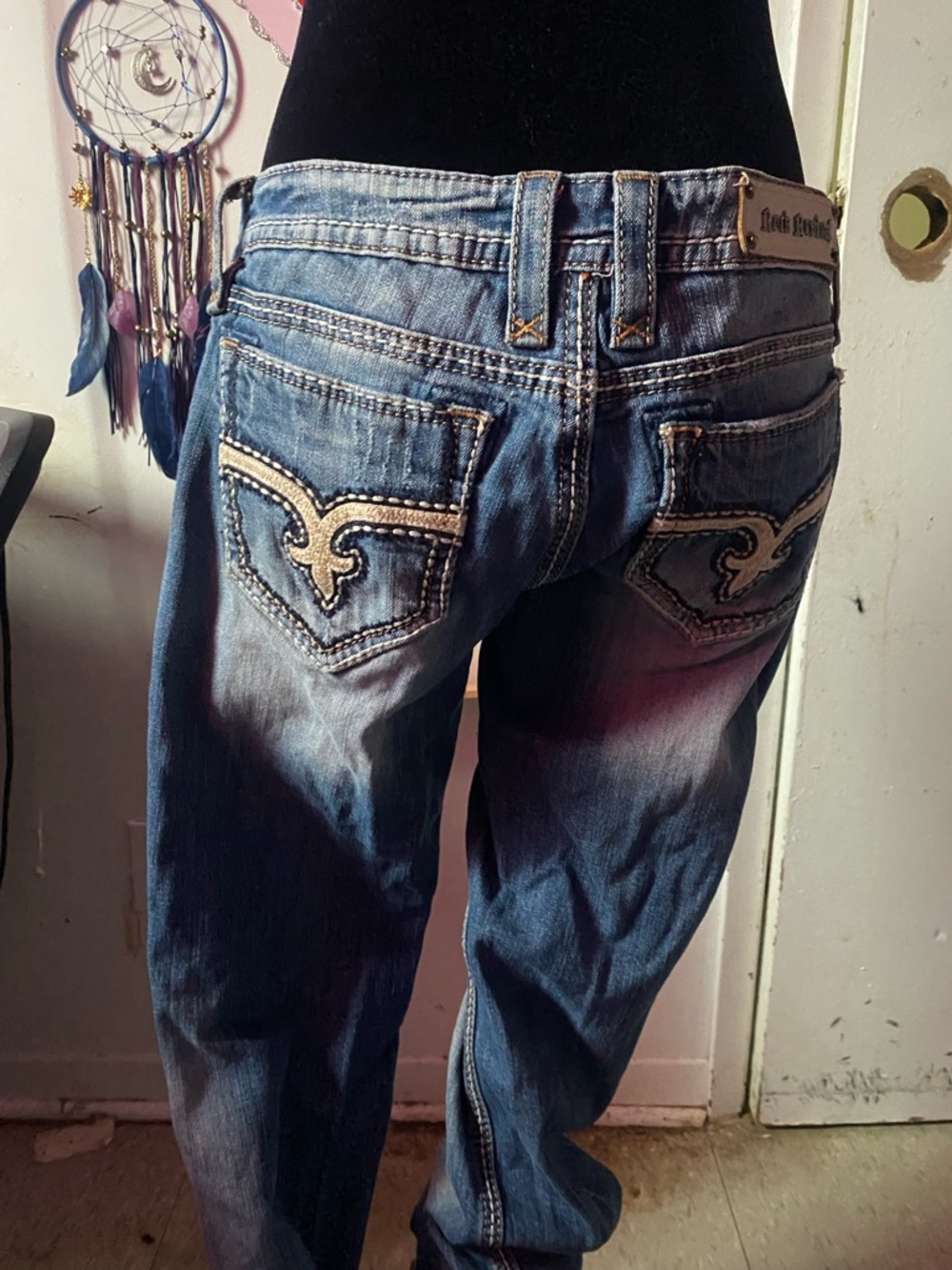 Rock Revival Distressed Blue Embroidered Pocket Jeans